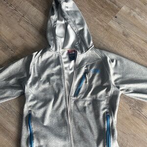 The North Face Mens Gray Hoodie with Blue Accents